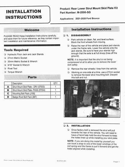2021-2025 Bronco Ford Performance M-2500-SG Rear Shock Guard Skid Plates Pair LH RH