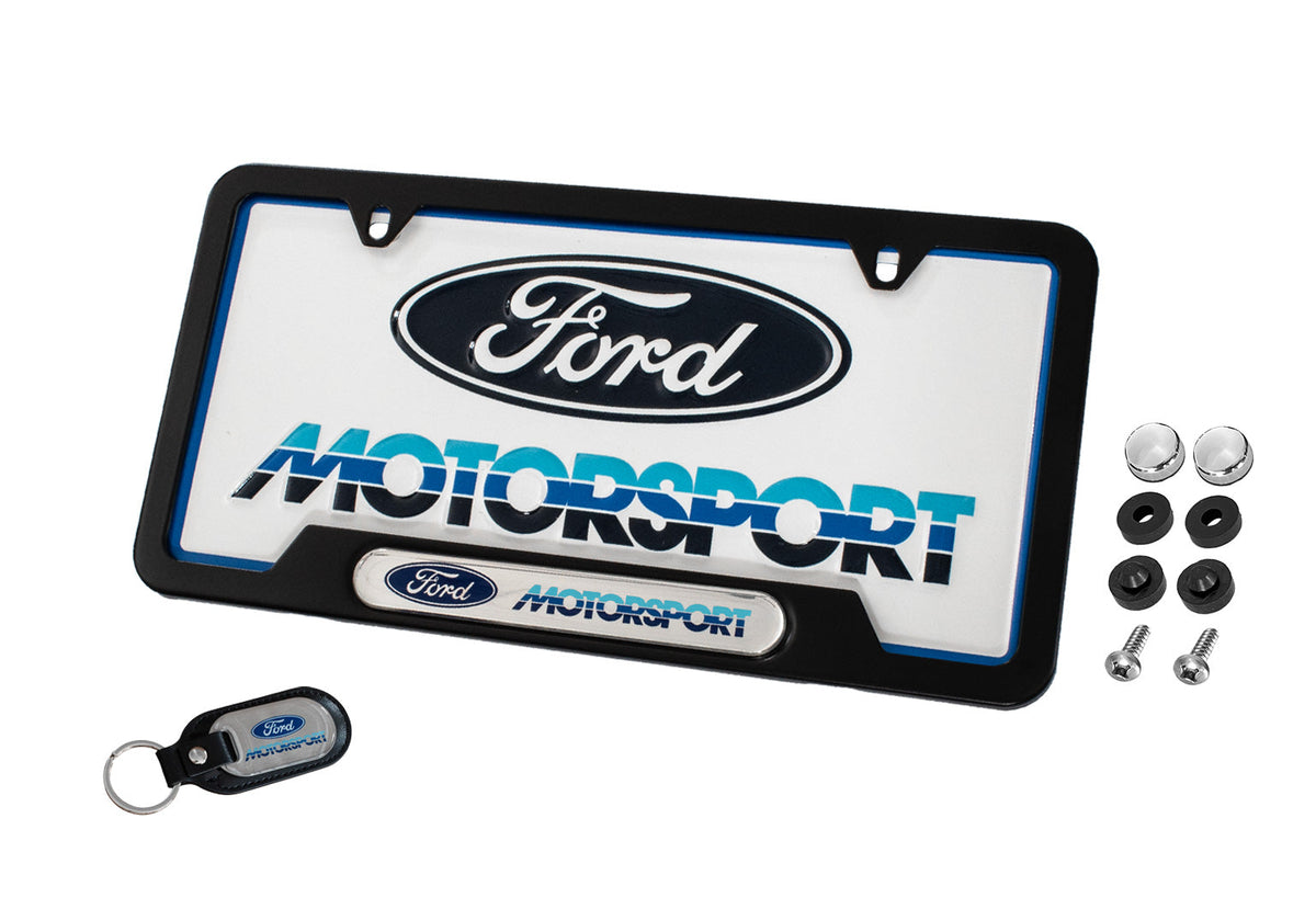 Ford Motorsport 1980s Logo Keychain, License Plate & Black Frame