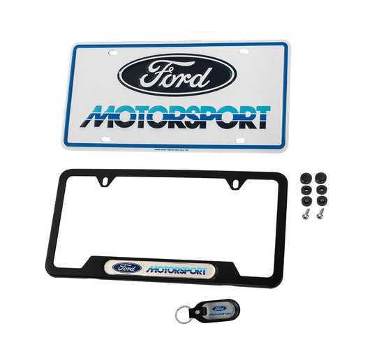 Ford Motorsport 1980s Logo Keychain, License Plate & Black Frame