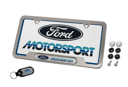 Ford Motorsport 1980s Logo Keychain, License Plate & Polished Frame