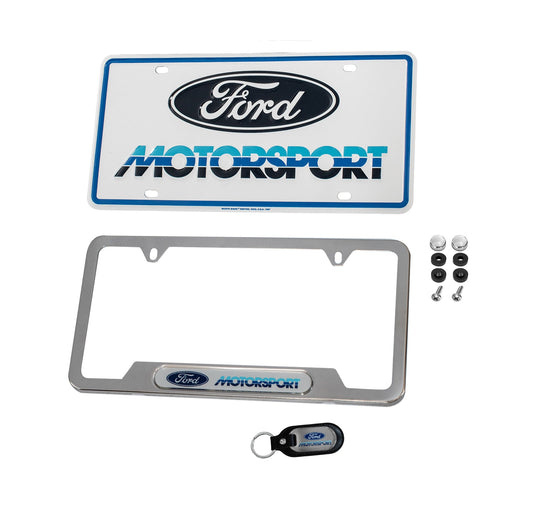 Ford Motorsport 1980s Logo Keychain, License Plate & Polished Frame
