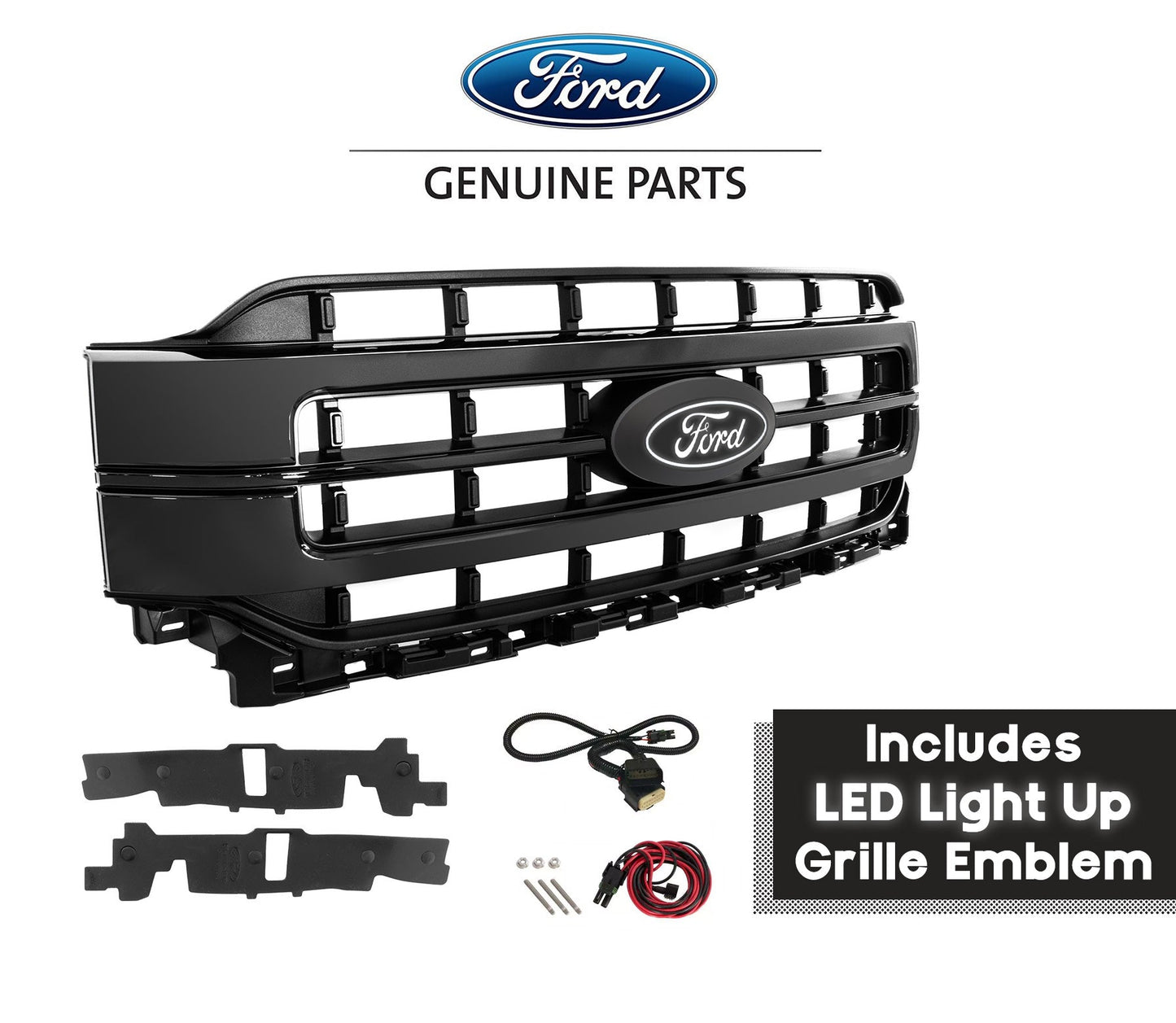 2021-2023 F-150 OEM Black Front Grille w/ LED Light Up Emblem - Fits LED Headlights