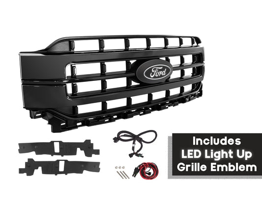 2021-2023 F-150 OEM Black Front Grille w/ LED Light Up Emblem - Fits Reflector Headlights