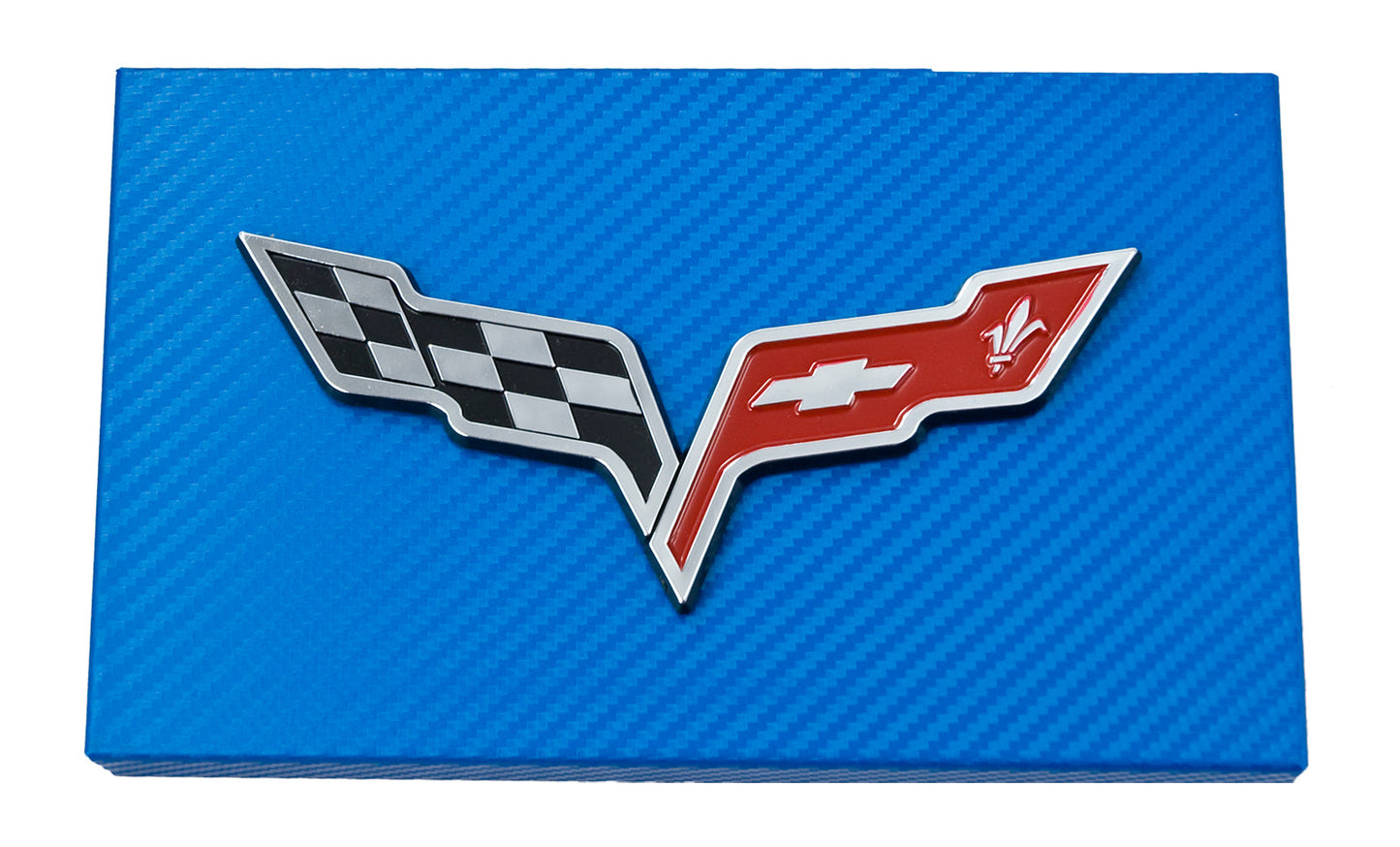 2005-2013 C6 Corvette Blue Carbon Fiber Engine Fuse Box Cover Cross Flag Emblem