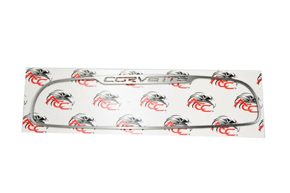 2005-2013 Corvette Brushed Stainless Trim for Rear View Mirror - CORVETTE Logo