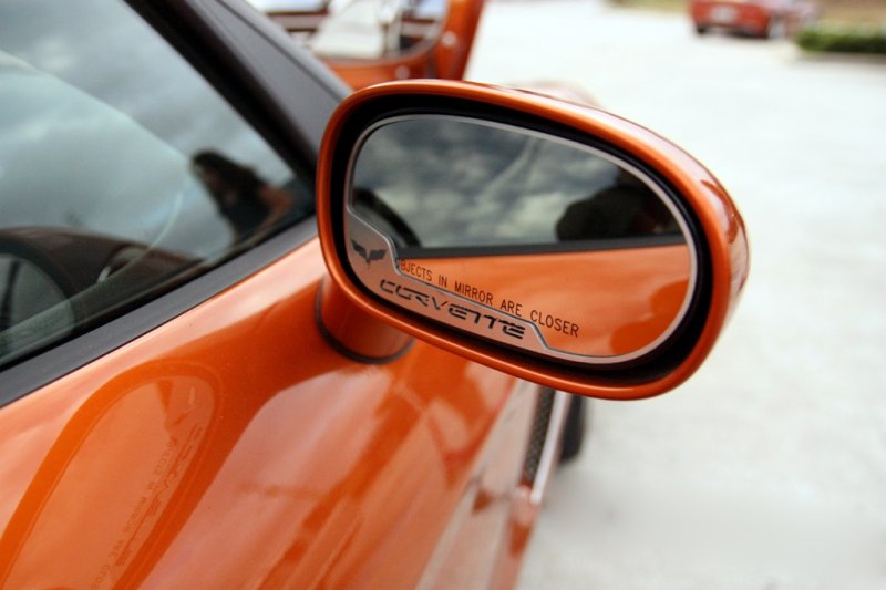 C6 Corvette Stainless Steel Side View Trim Inserts with Flags - Standard Mirrors