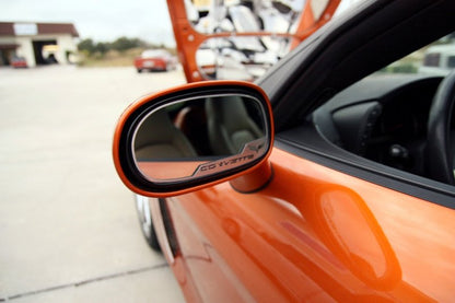 C6 Corvette Stainless Steel Side View Trim Inserts with Flags - Standard Mirrors