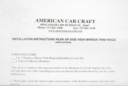 1997-2004 C5 Rear View Mirror Trim Surround Frame Insert w/ Crossed Flags Logo