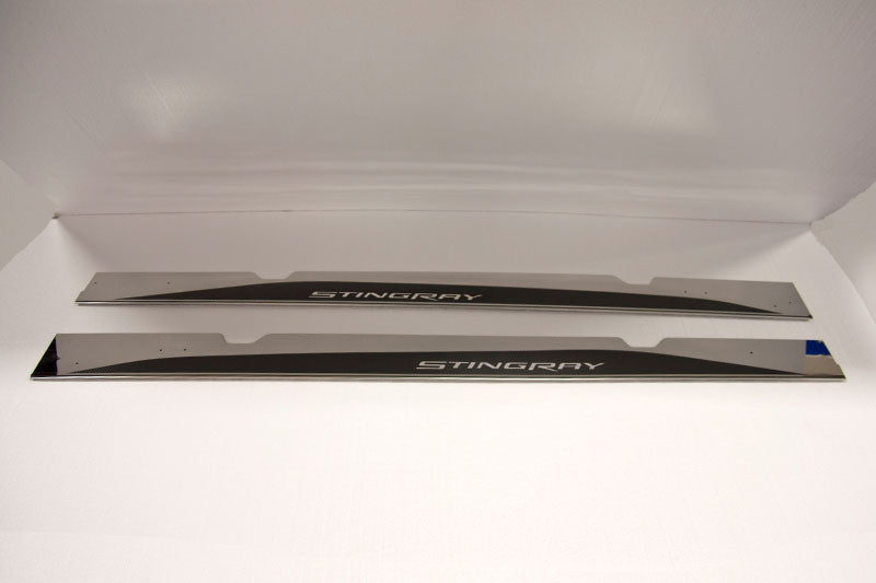 C7 Corvette Stainless Steel & Carbon Fiber Side Skirts Rockers - STINGRAY Logos