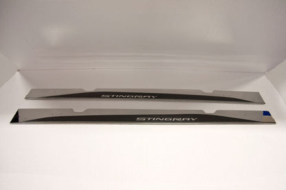 C7 Corvette Stainless Steel & Carbon Fiber Side Skirts Rockers - STINGRAY Logos