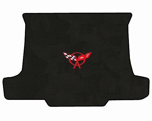 C5 Corvette Coupe Classic Loop Black Rear Trunk Mat w Red Crossed Flags Logo