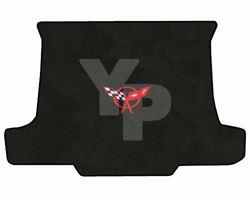 C5 Corvette Convertible Classic Loop Black Trunk Mat w Red Crossed Flags Logo