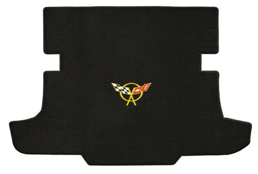 C5 Corvette Coupe Classic Loop Black Rear Trunk Mat w Yellow Crossed Flags Logo