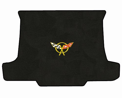 C5 Corvette Convertible Classic Loop Black Trunk Mat w Yellow Crossed Flags Logo