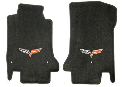 Late Model 2007 C6 Corvette Ebony Floor Mats w/ Flag Emblem - Driver & Passenger