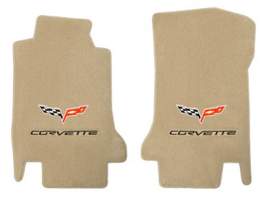 2005-2007.5 C6 Corvette Cashmere Tan Floor Mats - Crossed Flags & CORVETTE Logos