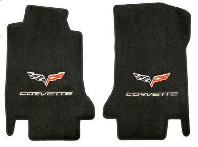 2005-2007.5 C6 Corvette Black Ebony Floor Lloyd Mats with Flag Emblem Embroidery