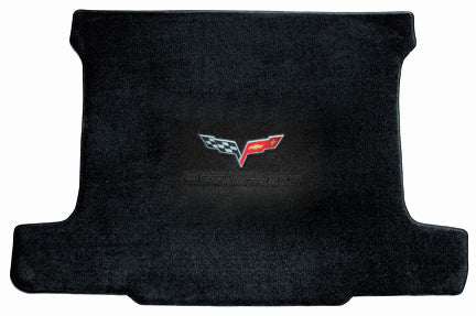 2005-2013 C6 Coupe Ebony Trunk Mat with Crossed Flags & Black Corvette Lettering