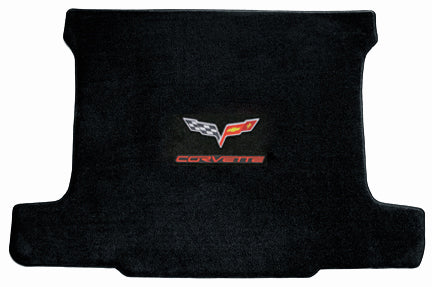 2005-13 C6 Coupe Ebony Black Trunk Cargo Mat Crossed Flags & Red CORVETTE Logos