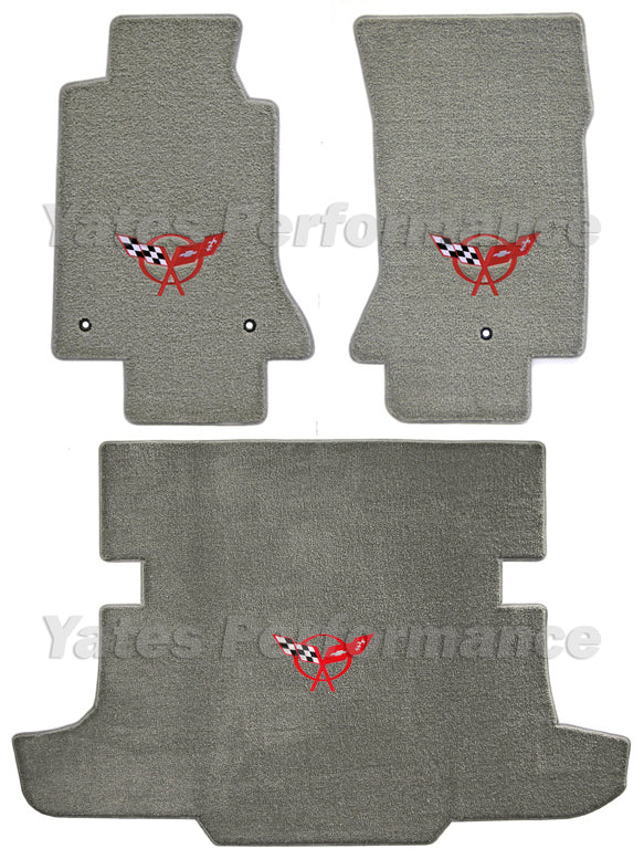 1997-2004 C5 Corvette Gray Grey Front Floor Mats Set - Red Crossed Flags Logo