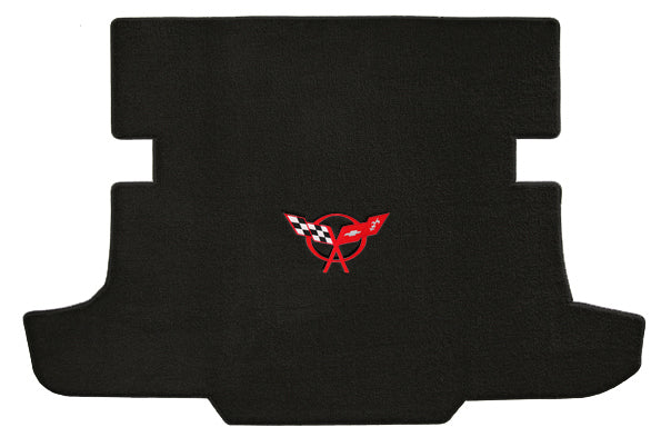 C5 Corvette Hardtop Black Rear Cargo Trunk Mat - Red Crossed Flags Racing Logo