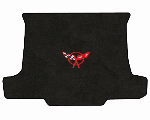 C5 Corvette Convertible Black Cargo Trunk Mat - Red Crossed Flags Racing Logo