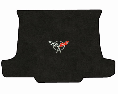 C5 Corvette Convertible Black Rear Trunk Cargo Mat - Silver Crossed Flags Logo