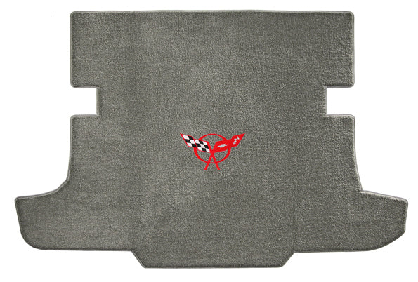 C5 Corvette Hardtop Gray Grey Rear Cargo Trunk Mat - Red Crossed Flags Logo