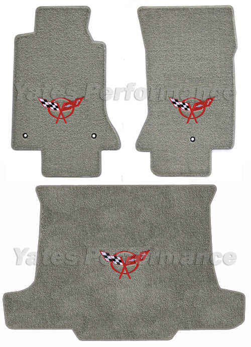 C5 Corvette Convertible Gray Grey Rear Cargo Trunk Mat - Red Crossed Flags Logo