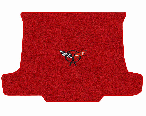 C5 Corvette Convertible Red Rear Cargo Trunk Mat - Black Crossed Flags Logo