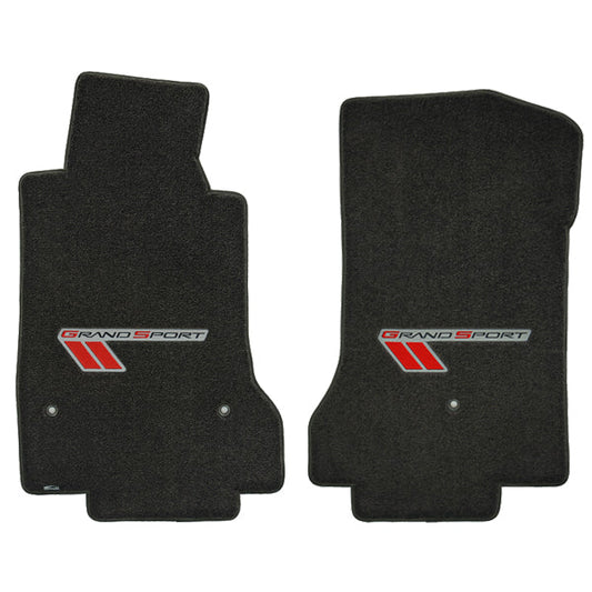 C6 Corvette Grand Sport Ebony Black 2pc Front Floor Mats - Red & Silver Logos