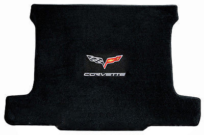 C6 Convertible Ebony Black Rear Trunk Cargo Mat - Crossed Flags & CORVETTE Logos