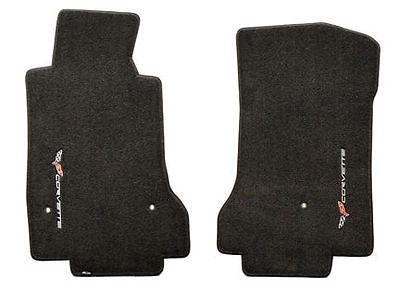 2005-2007.5 C6 Corvette Ebony Black Front Floor Mats - Logos Facing Door Sills