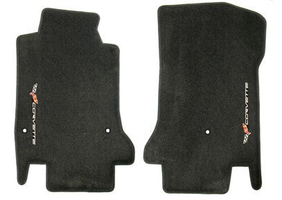 2008-2012 C6 Corvette Ebony Black Floor Mats - Flags & CORVETTE Logos Face Doors