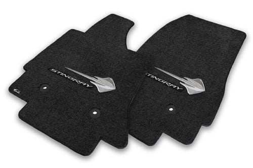 2014-2019 C7 Corvette Jet Black 2pc Front Floor Mats Set - STINGRAY Logo & Name