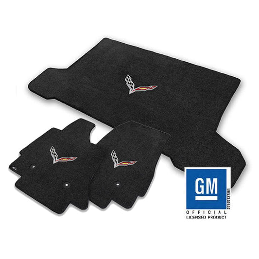 2014-2019 C7 Corvette Convertible Jet Black 3pc Floor & Trunk Mats - Flags Logos