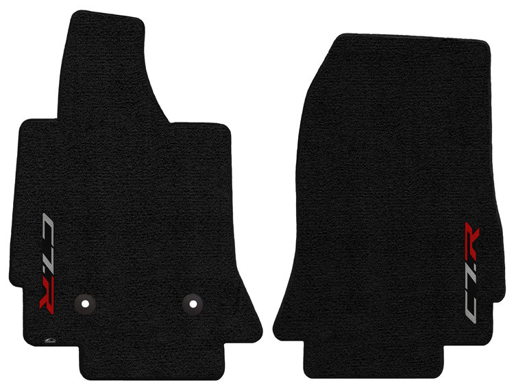 2014-2019 C7 Corvette Jet Black Front Floor Mats - C7R Racing Logo Faces Doors