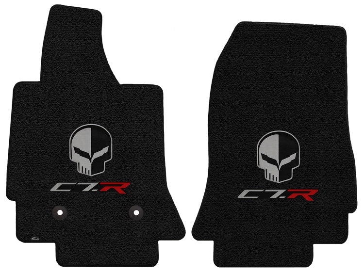 2014-2019 C7 Corvette Jet Black Front Floor Mats - Jake Skull & C7R Racing Logos