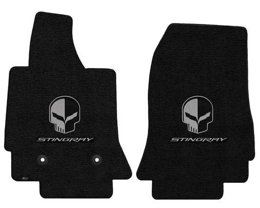 2014-2019 C7 Corvette Jet Black Front Floor Mats - Jake Skull & STINGRAY Logos