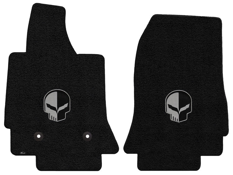 2014-2019 C7 Corvette Racing Jet Black 2pc Front Floor Mats - Jake Skull Logo