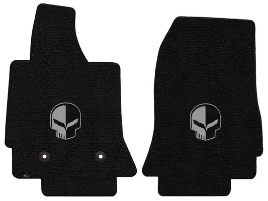 2014-2019 C7 Corvette Racing Jet Black 2pc Front Floor Mats - Jake Skull Logo