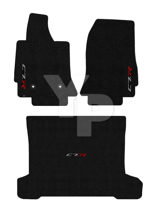 2014-2019 C7 Corvette Coupe Jet Black 3pc Floor & Trunk Mats - C7R Racing Logos