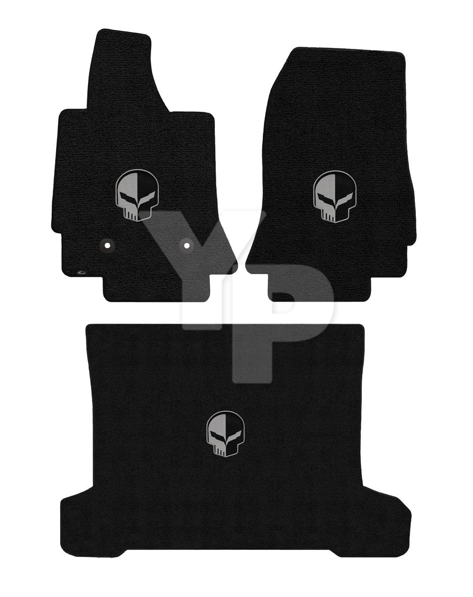 2014-2019 C7 Corvette Coupe Jet Black Floor & Trunk Mats Set - Jake Skull Logos