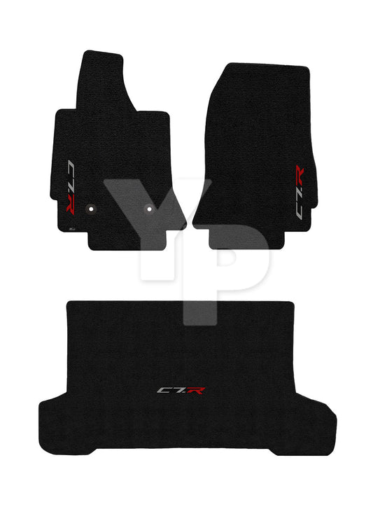 2014-2019 C7 Corvette Convertible Jet Black Floor & Trunk Mats - C7R Racing Logo