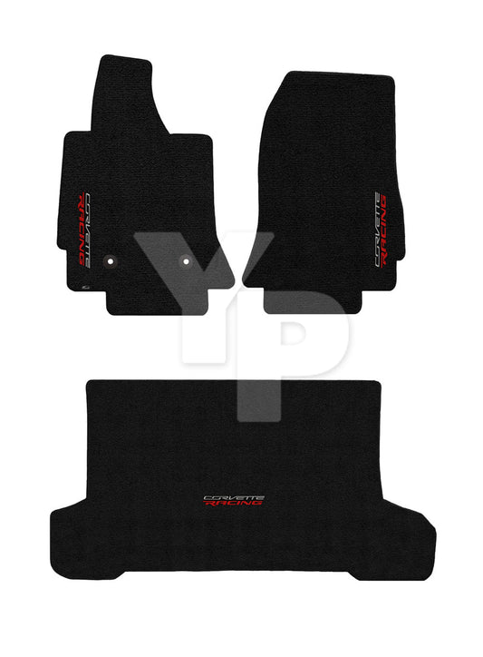 2014-2019 C7 Convertible Jet Black Floor & Trunk Mats - CORVETTE RACING Logos