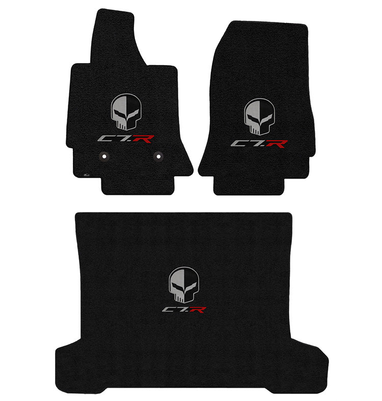 2014-2019 C7 Corvette Coupe Jet Black Floor Trunk Mats - Jake Skull & C7R Logos