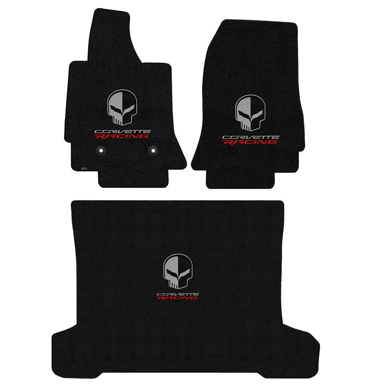 C7 Convertible Jet Black Floor & Trunk Mats - Jake Skull & CORVETTE RACING Logos