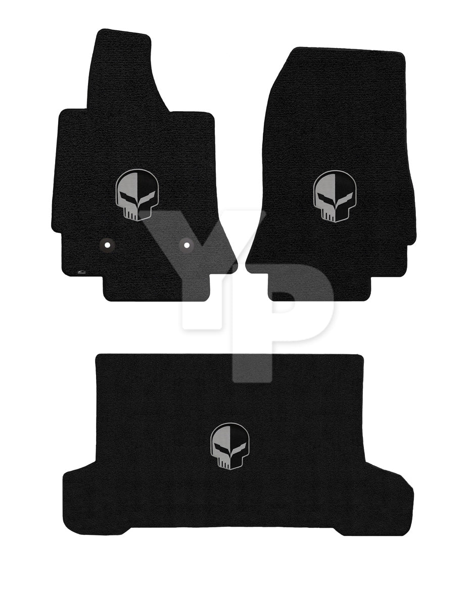 2014-2019 C7 Corvette Convertible Jet Black Floor & Trunk Mats - Jake Skull Logo