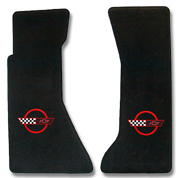 1991-1994 C4 Corvette Classic Loop Black Floor Mats Set - Red Circle Flags Logo