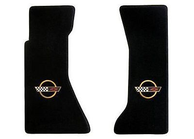 1991-1994 C4 Corvette Classic Loop Black Floor Mat Set - Gold Circle Flags Logo